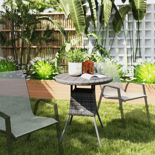 Outsunny 70cm Four-Person Wood-Effect Rattan Table - Grey