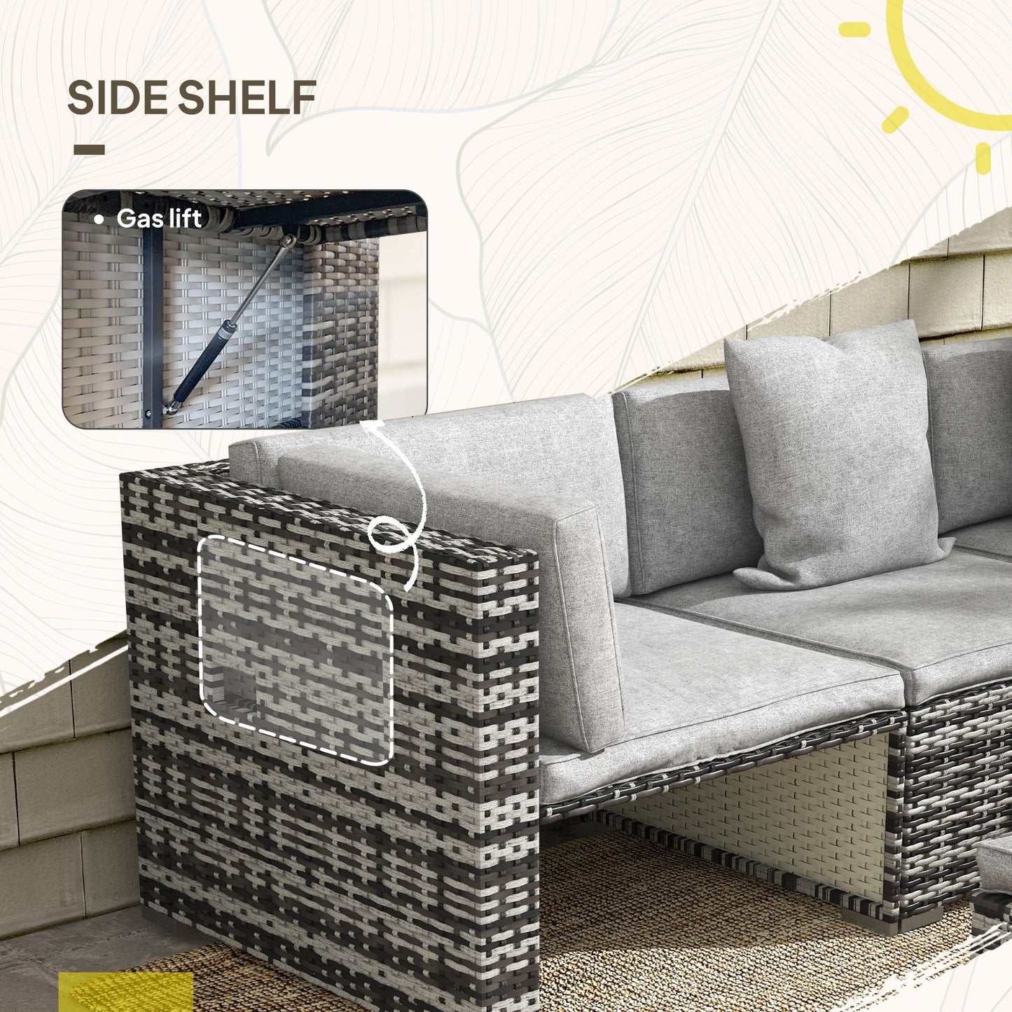Outsunny Seven-Piece Rattan Patio Furniture Set, with Cushions - Grey