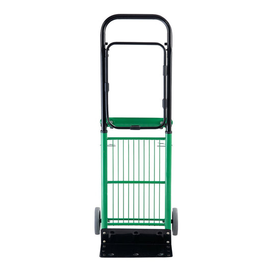 The garden trolley shown from the front with the base plate folded down