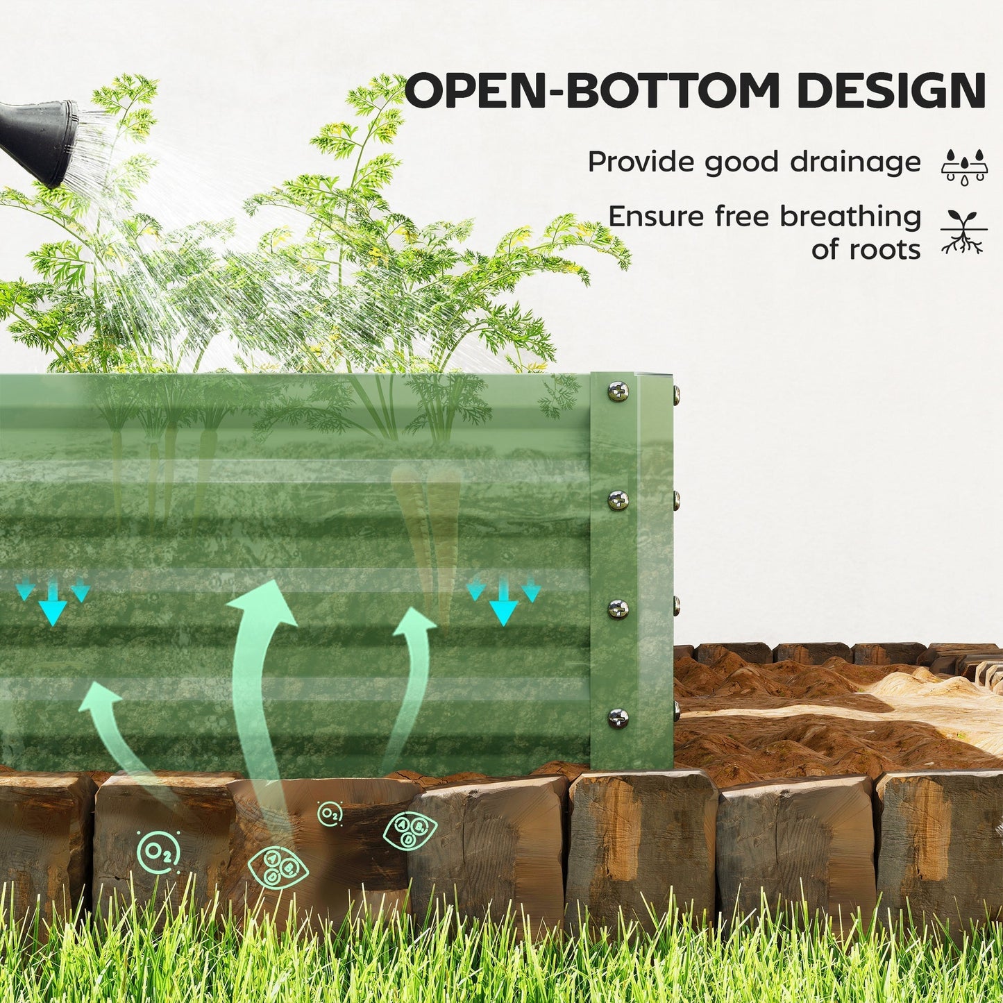 Outsunny Set of Two 110 x 50cm Steel Planter Boxes - Light Green