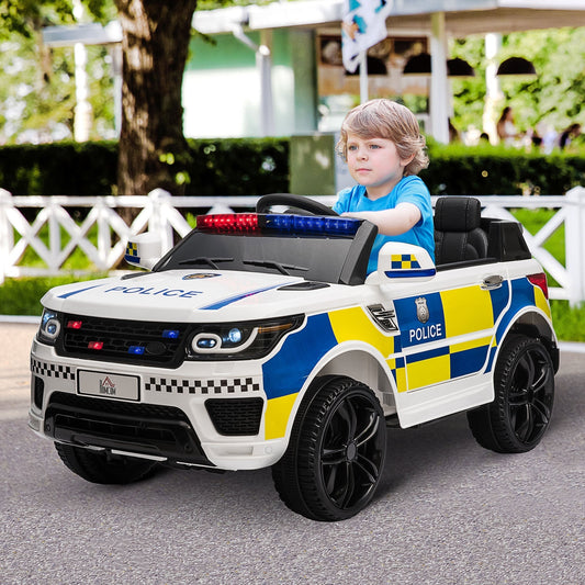 HOMCOM 12V Kids Electric Ride On Police Car in White