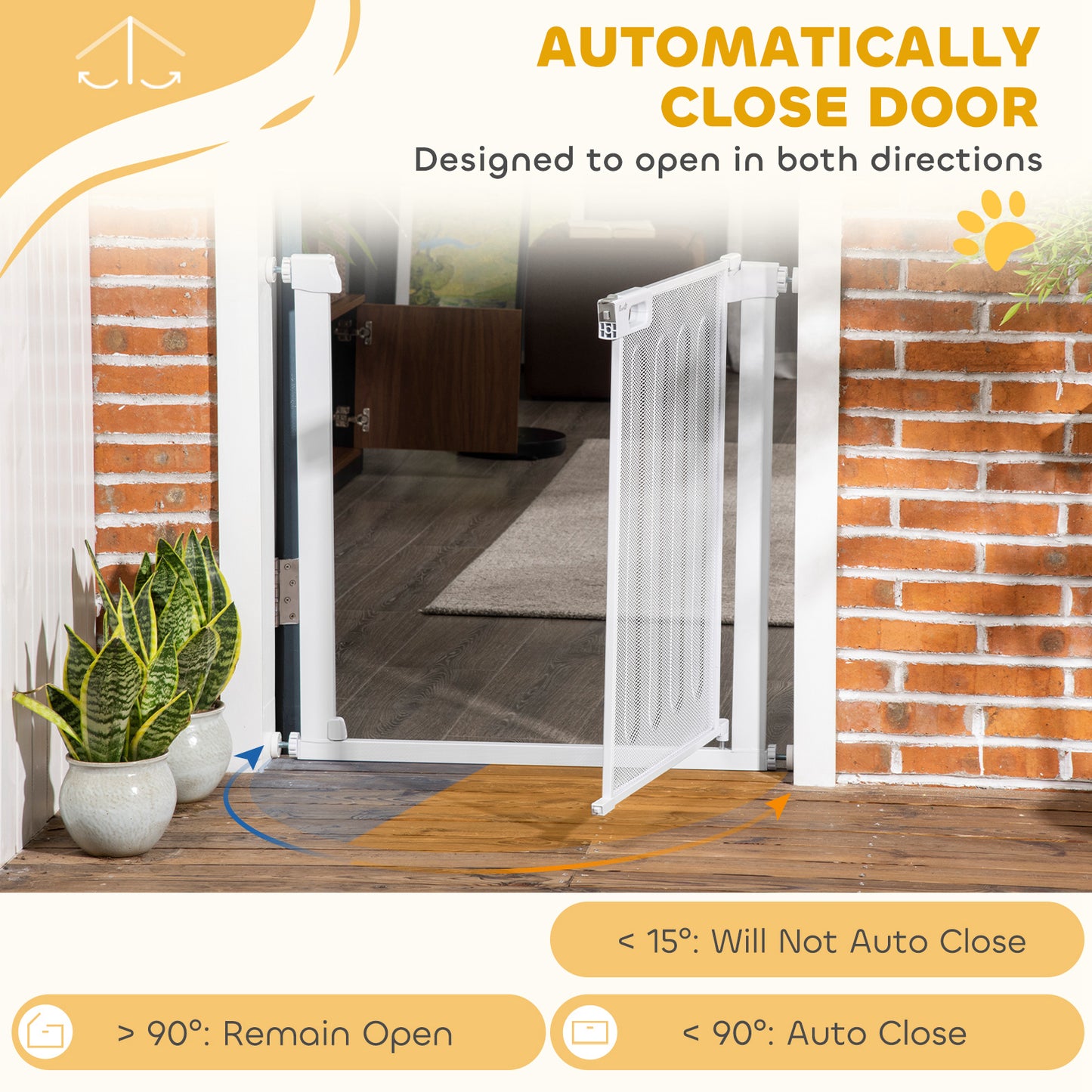 PawHut Pet Safety Gate, for Doorways, Staircases, Hallways, with 75-82cm Adjustable Width - White