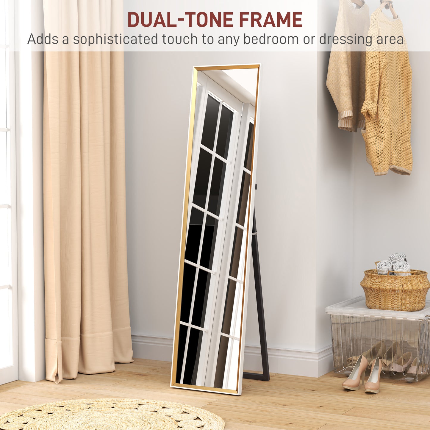 HOMCOM Full Length Mirror, 37 x 157cm Wall Mounted, Leaning, Free Standing Mirror, Framed Full Body Mirror for Living Room, Bedroom, White