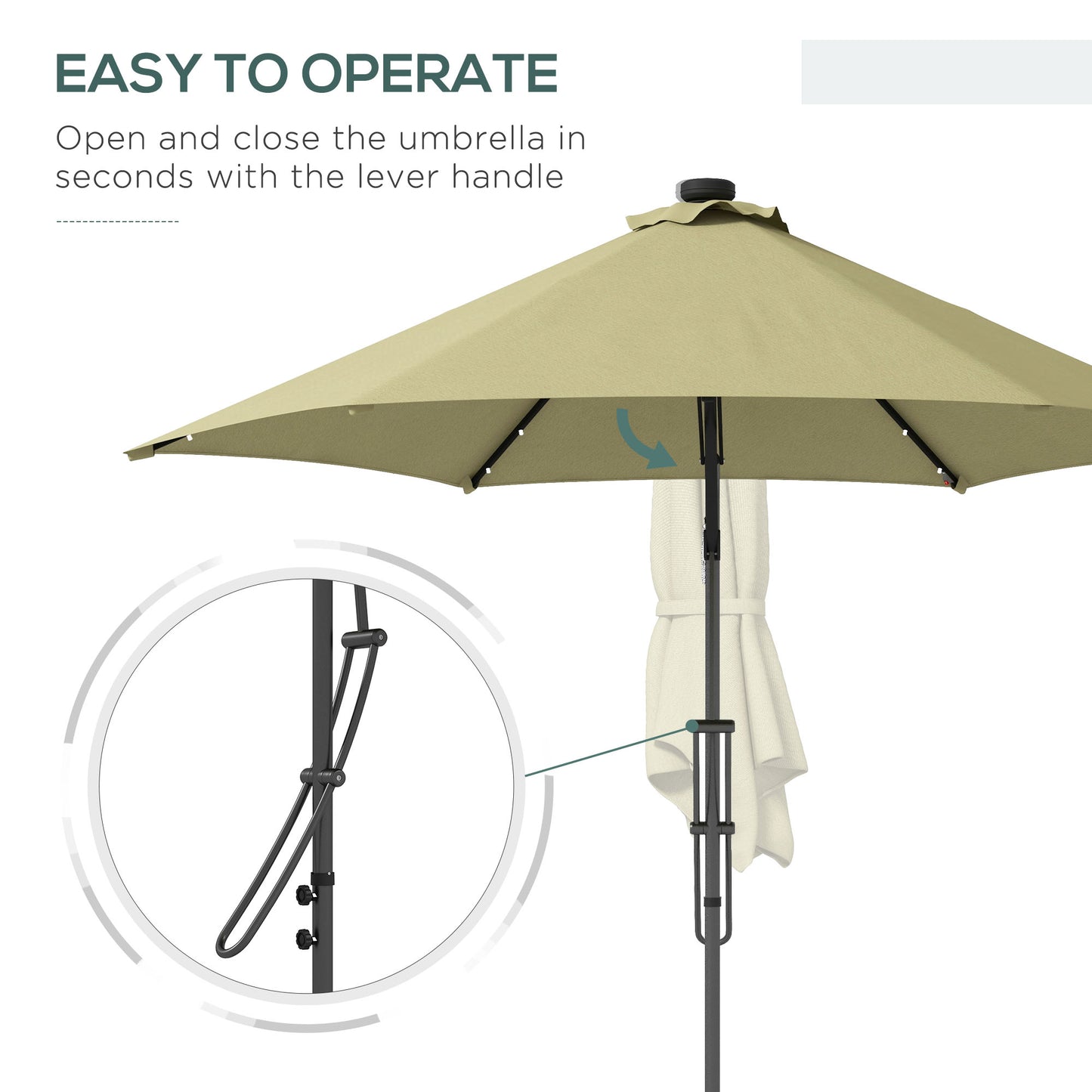Outsunny 3(m) Solar LED Cantilever Parasol - Beige