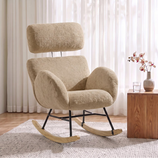 HOMCOM Upholstered Rocking Chair in Light Brown