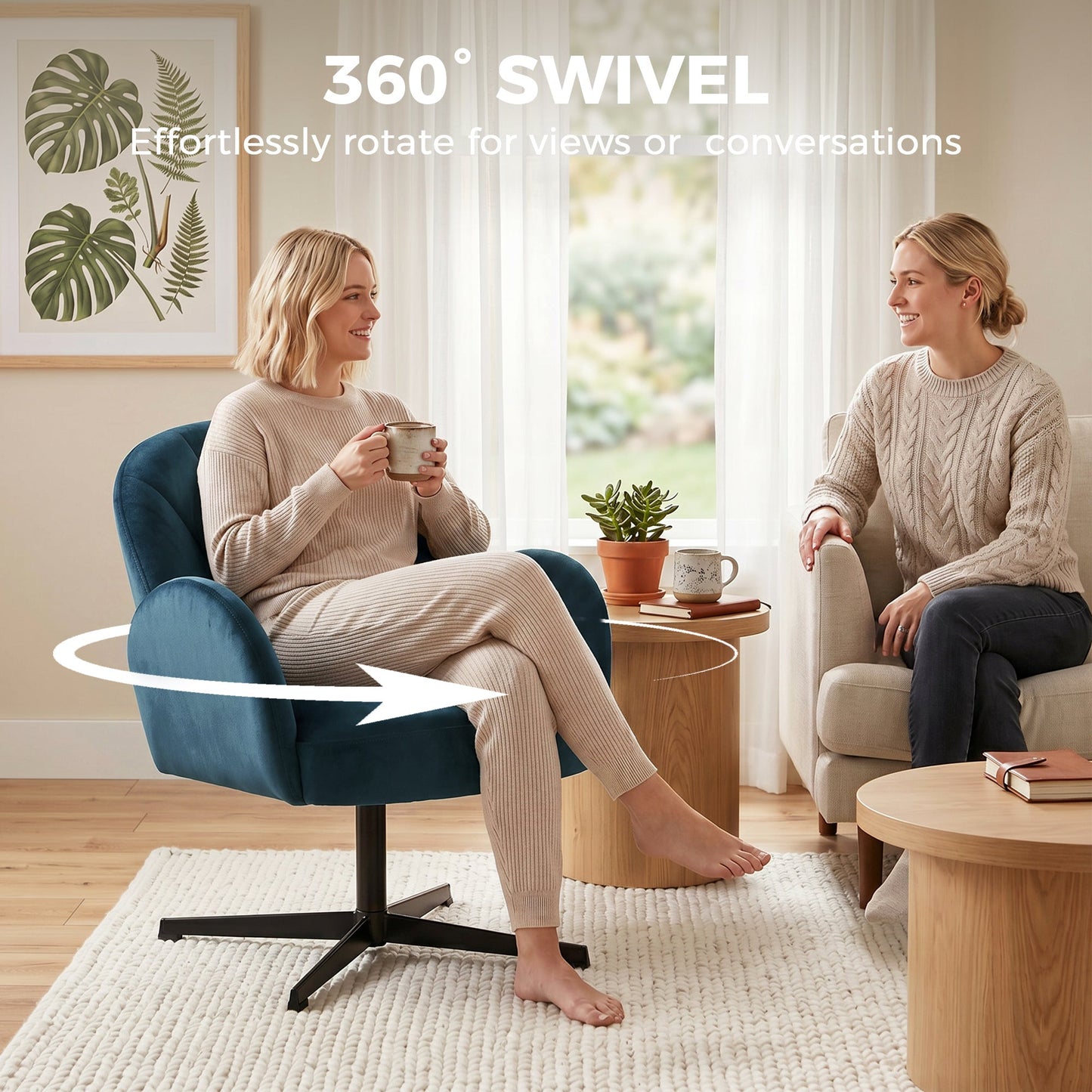 HOMCOM Swivel Accent Chair, Shell-Shaped Armchair with Spring Cushion, Metal Base, Dark Blue