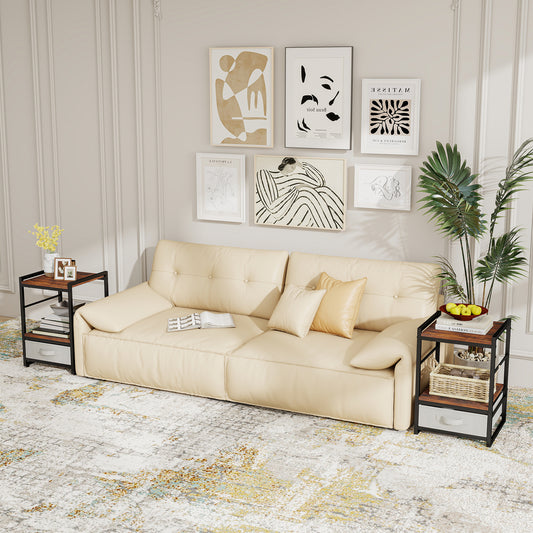 Two nightstand bedside tables in a living room setting next to a sofa