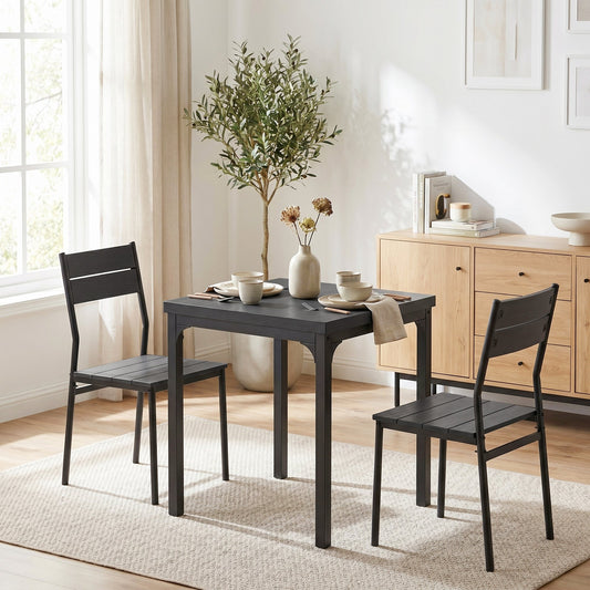HOMCOM 3 Piece Space-Saving Kitchen Table and Chairs, Dining Table Set for 2 with Metal Legs, Black Wood Effect