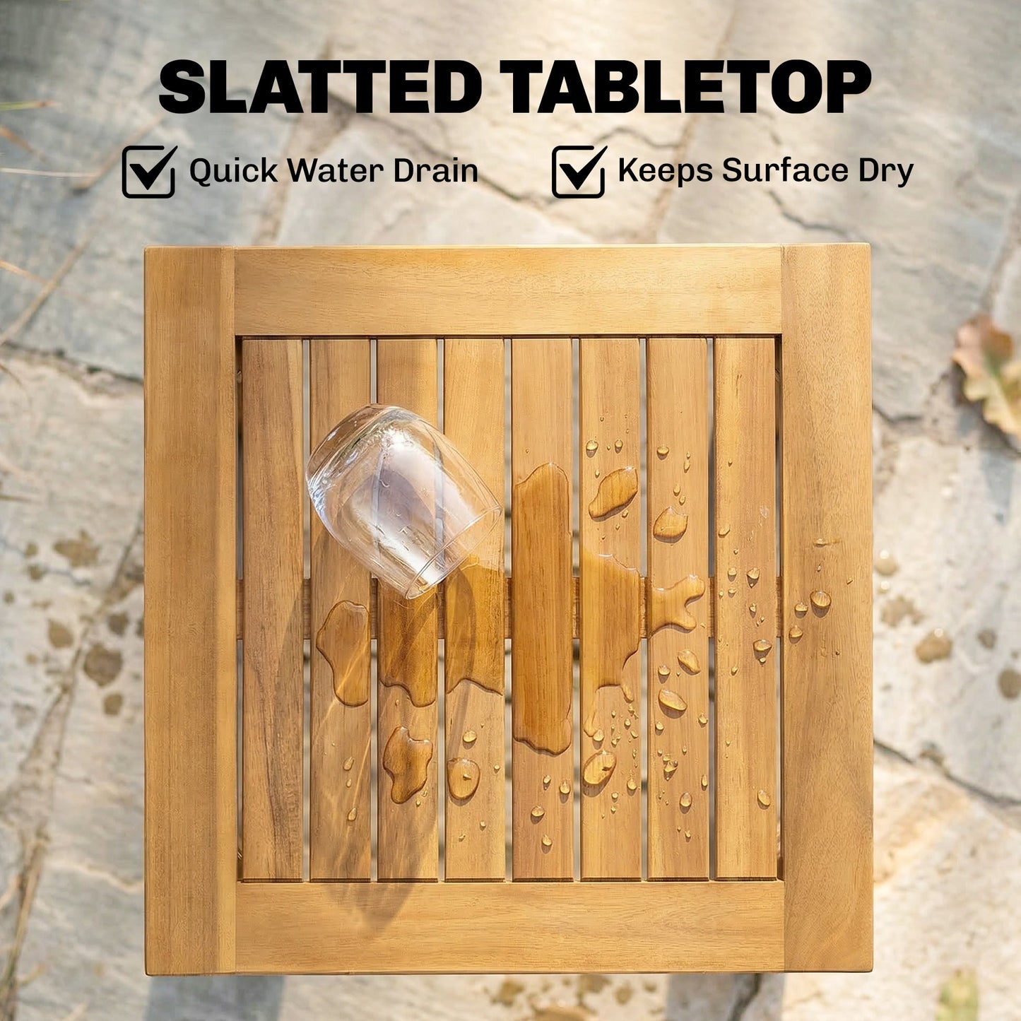 Outsunny Coffee Table Fully Assembled Patio Side Table Slatted Top Solid Acacia Wood for Indoor Outdoor Natural Wood