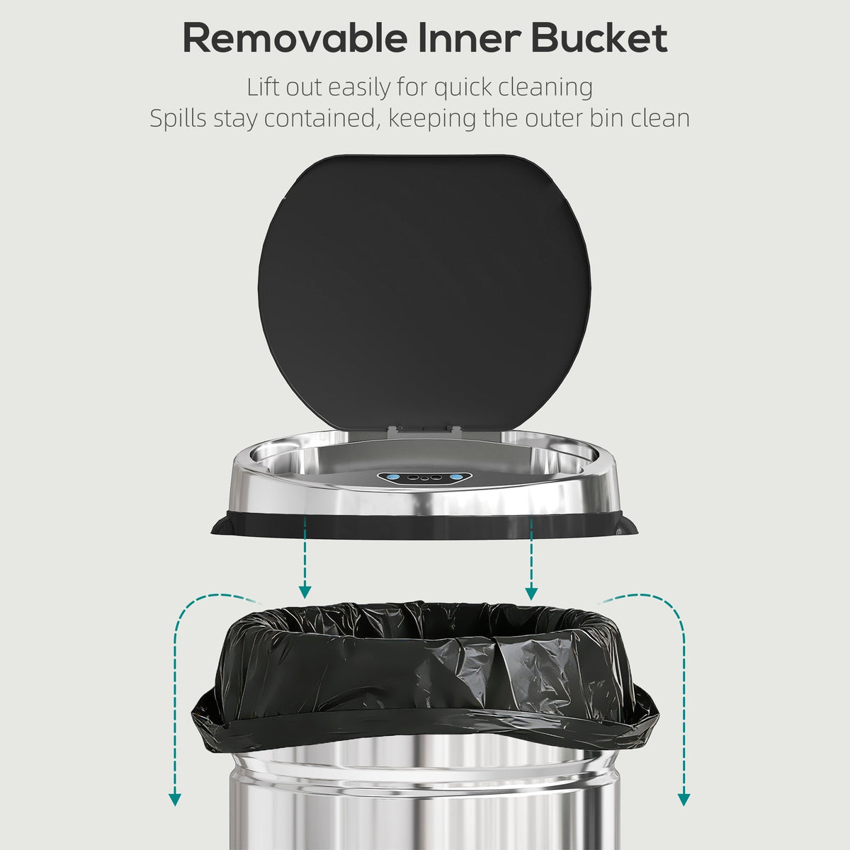 HOMCOM 42L Stainless Steel Sensor Bin - Silver Tone
