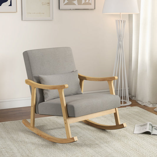 The rocking armchair in a bright room with a floor lamp and a rug