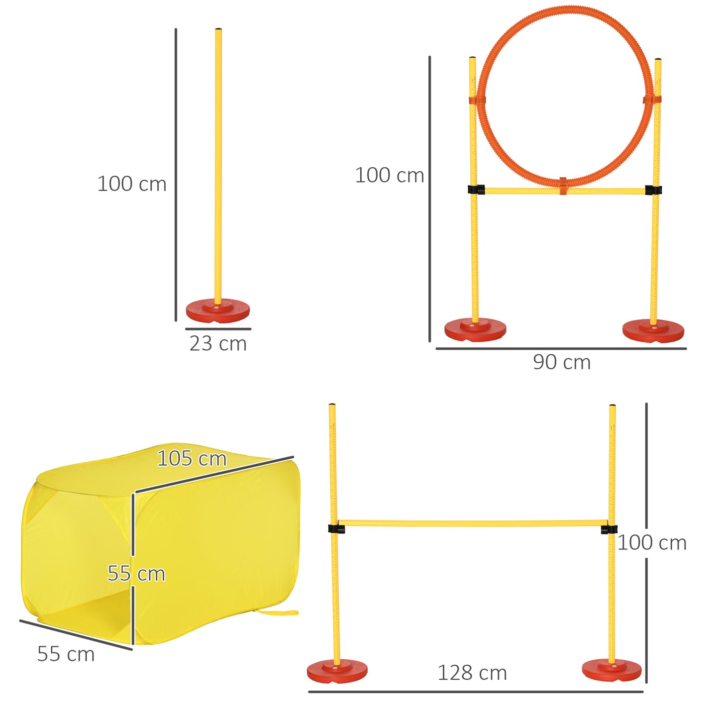 مجموعة حواجز تدريب الكلاب المحمولة من Pawhut Dog Agility Equipment مكونة من 5 قطع مع عمود قفز عالي قابل للتعديل وحلقة قفز وأعمدة منسوجة ونفق