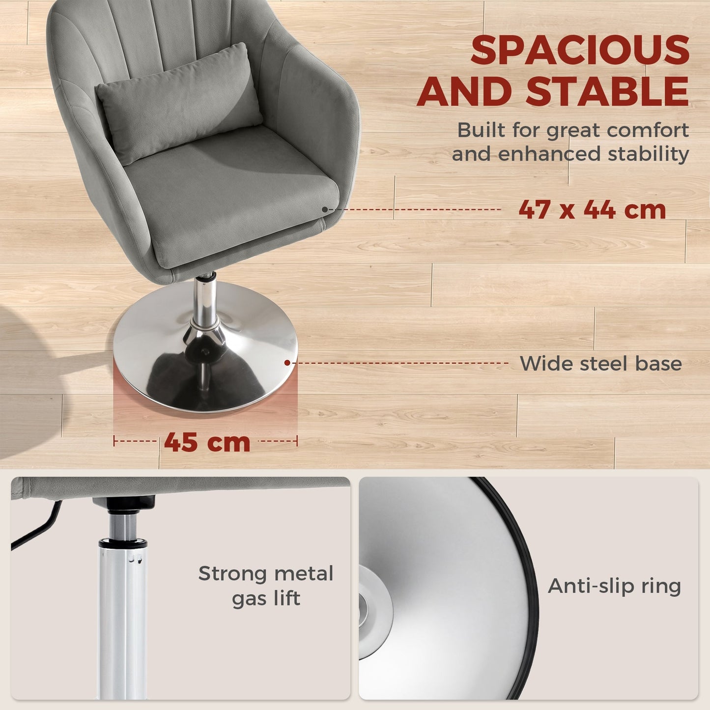 HOMCOM Retro Velvet Swivel Tub Chair with Steel Frame, Cushion Seat, Grey