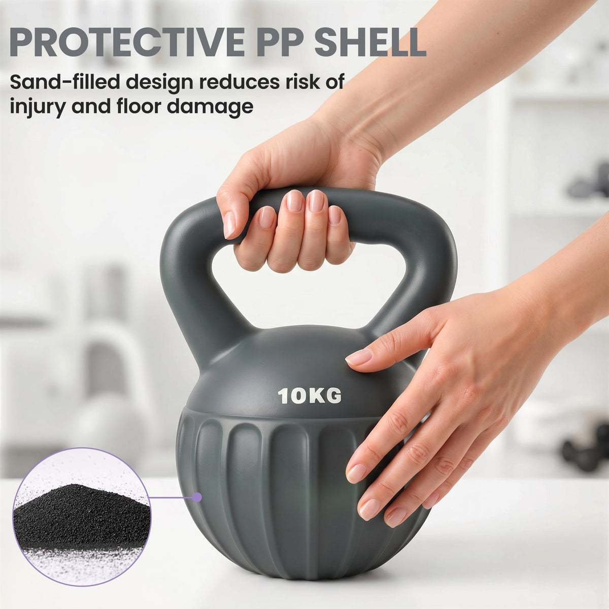 SPORTNOW Kettlebell لتدريب القوة، كيتل بيل بمقبض غير قابل للانزلاق، 10 كجم، رمادي