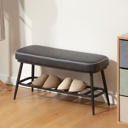 HOMCOM PU Leather Shoe Storage Bench in Charcoal Grey