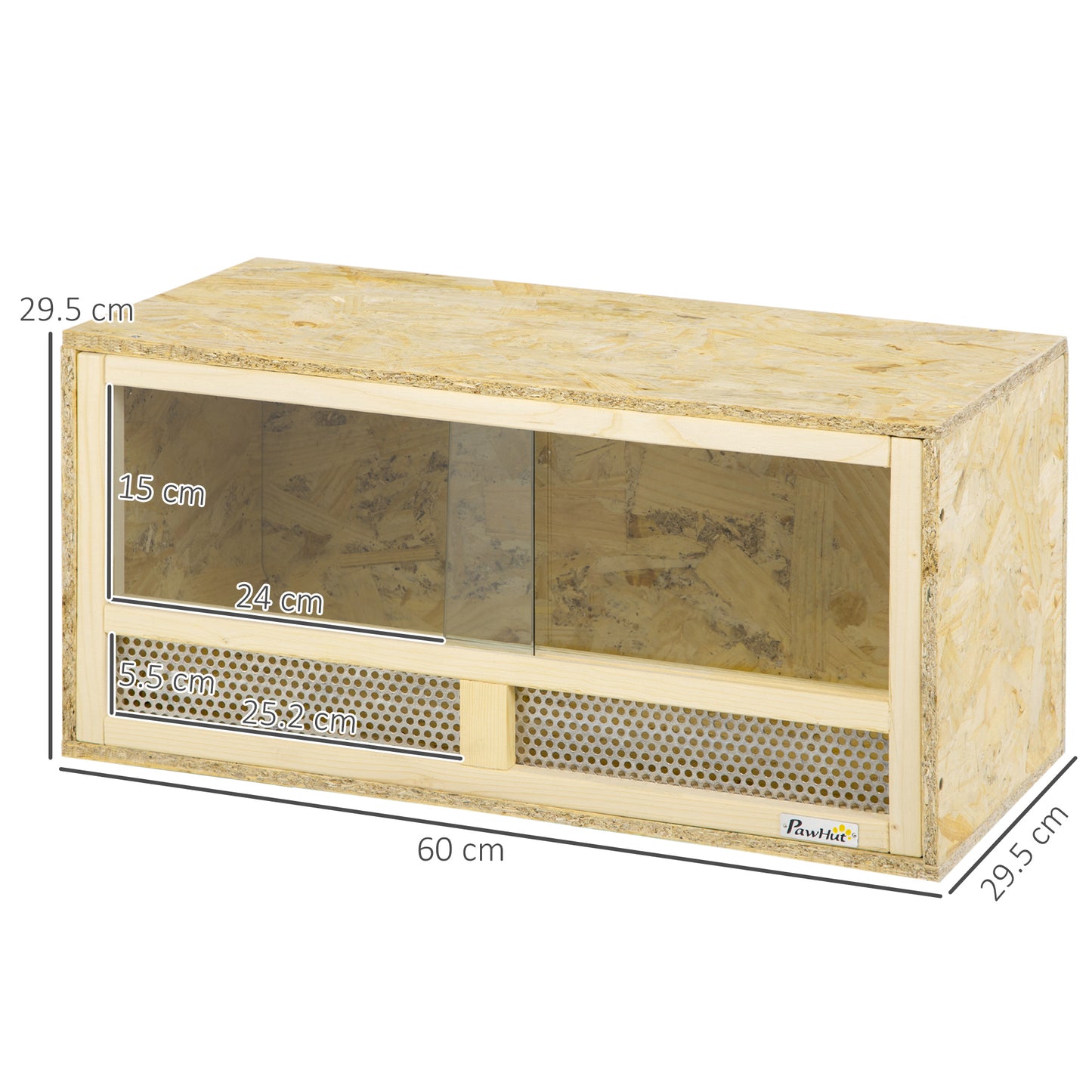 مسكن الزواحف PawHut Terrarium Vivarium مع أبواب منزلقة شفافة وشبكة قابلة للتنفس، للسحالي والضفادع ذات القرون والثعابين والحرباء، 60 × 29.5 × 29.5 سم