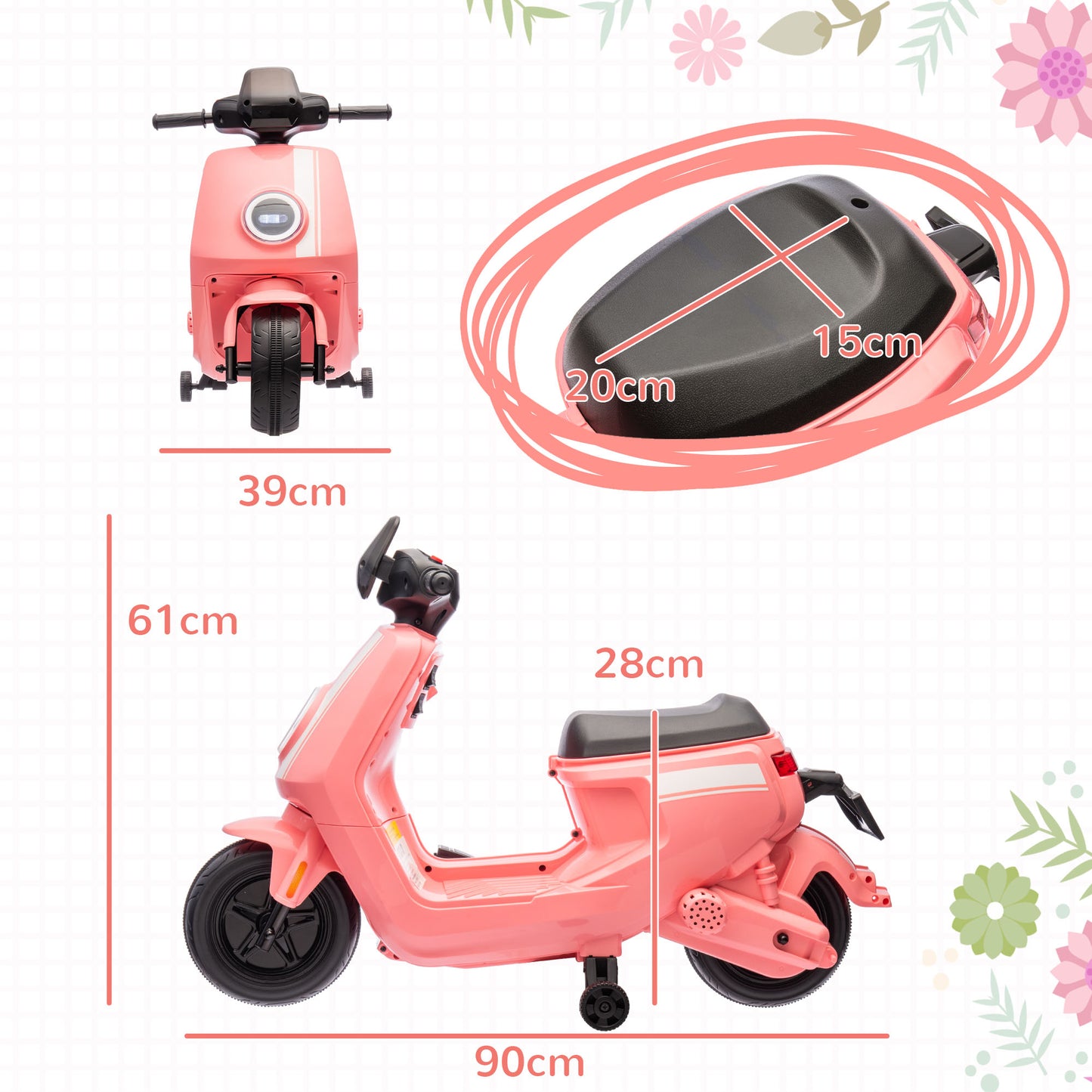 AIYAPLAY 6V Ride on Motorbike, Kids Electric Motorbike w/ Headlights, Music, Training Wheels, for Ages 18-36 Months, Pink
