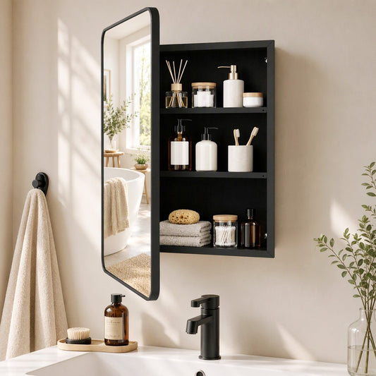HOMCOM 50.8 x 11.6 x 71 cm Bathroom Mirror Cabinet, Wall Cabinet with Adjustable Shelves, Wall-Mounted or Recessed, Black