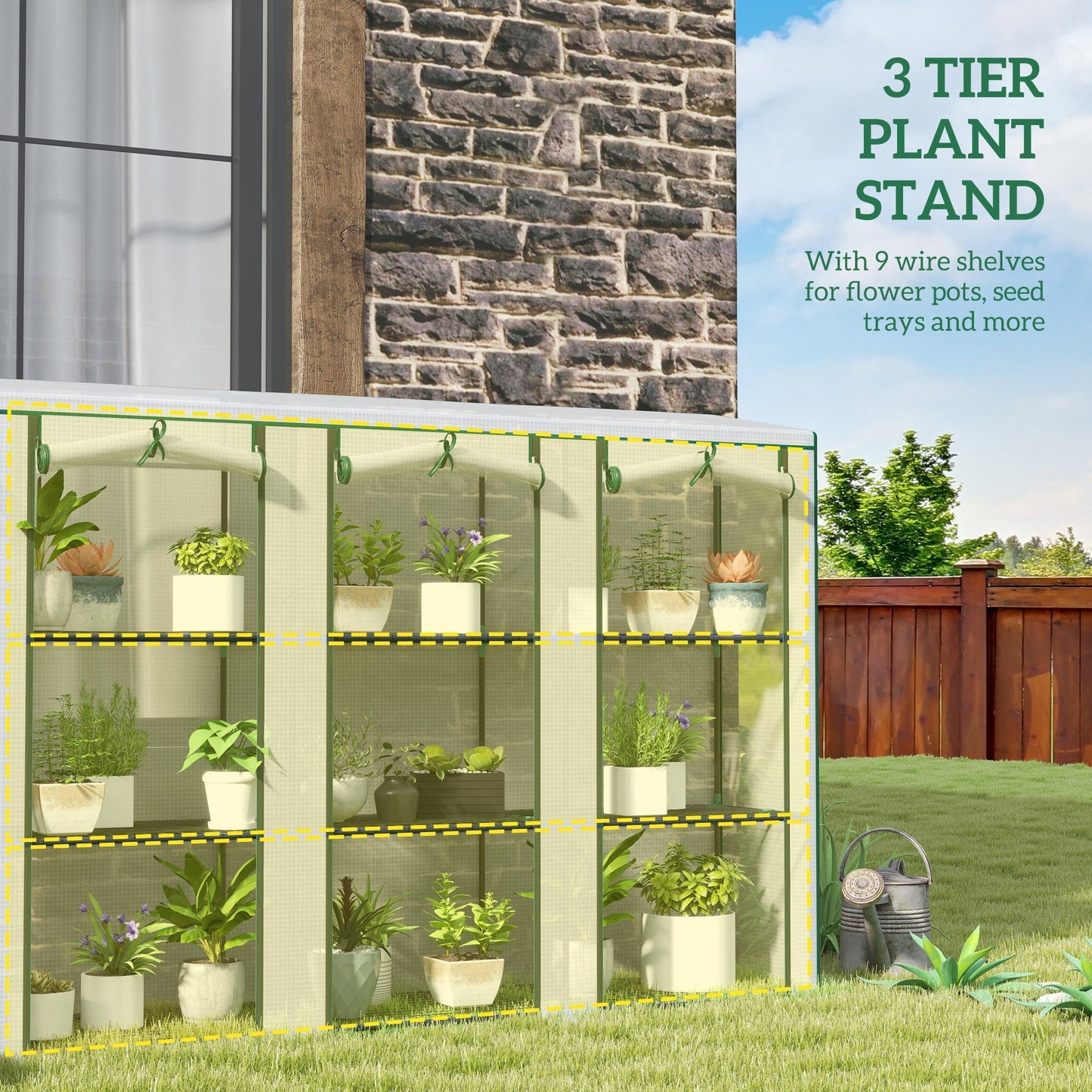 Outsunny 46 x 215 cm Nine-Shelf Greenhouse - White