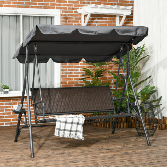 Outsunny 3 Seater Swing Chair in Dark Grey and Brown
