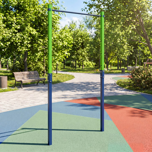 The outdoor in-ground pull up bar station set up in a park setting