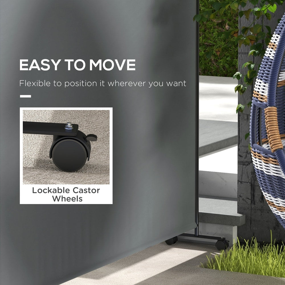 Close up of the lockable castor wheels on the base of the outdoor privacy screen