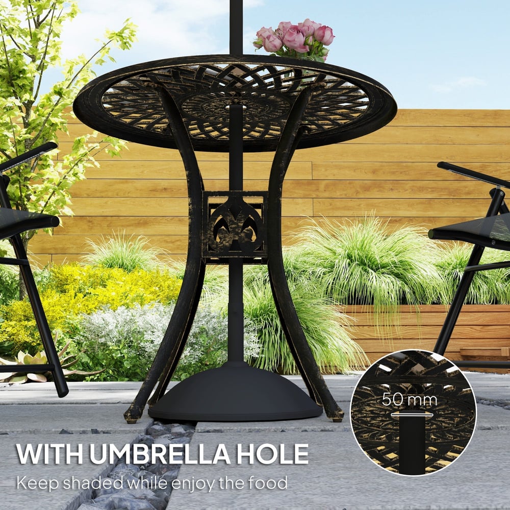 Close up of the parasol hole on the round garden dining table