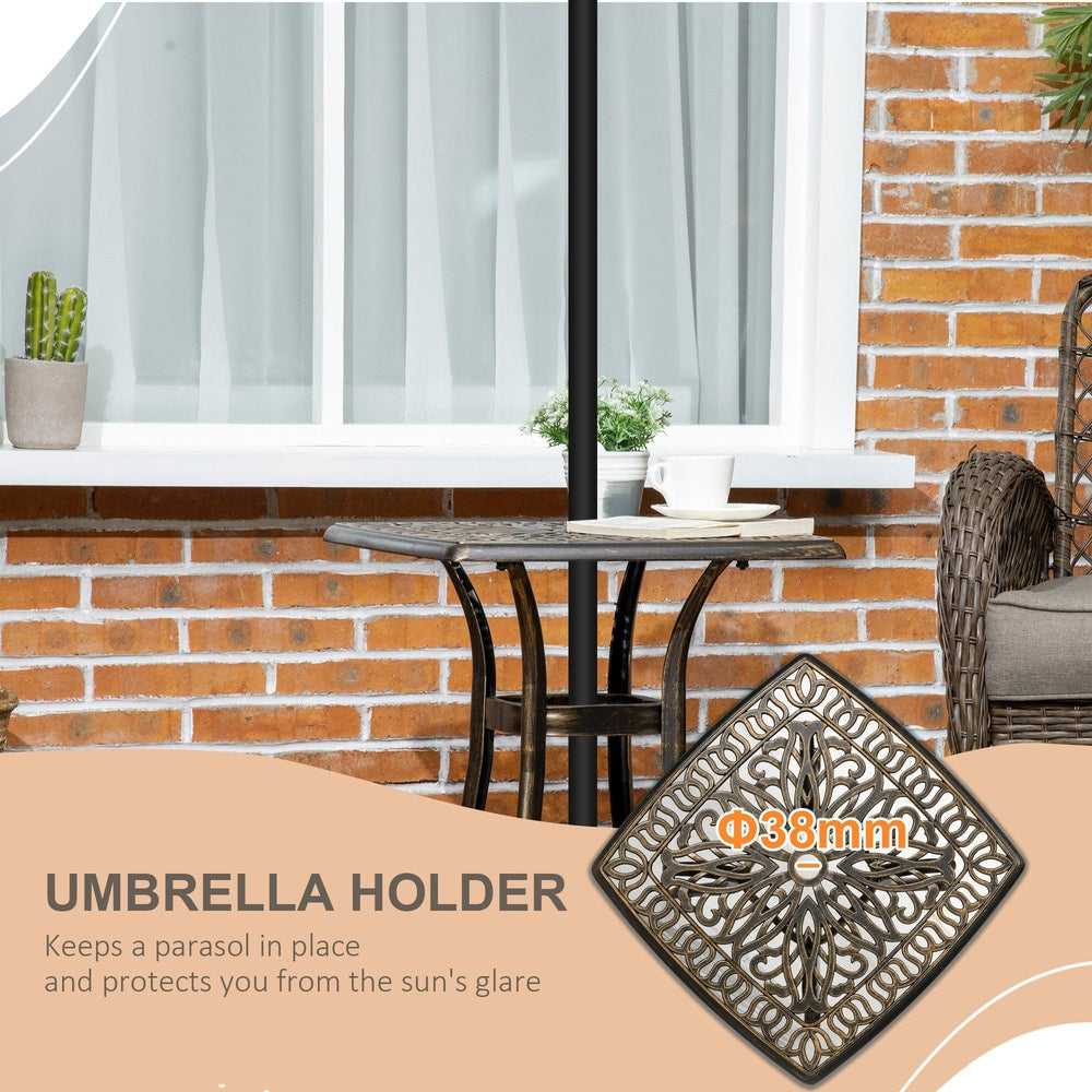 The patio coffee table has a 38mm diameter umbrella hole in the centre