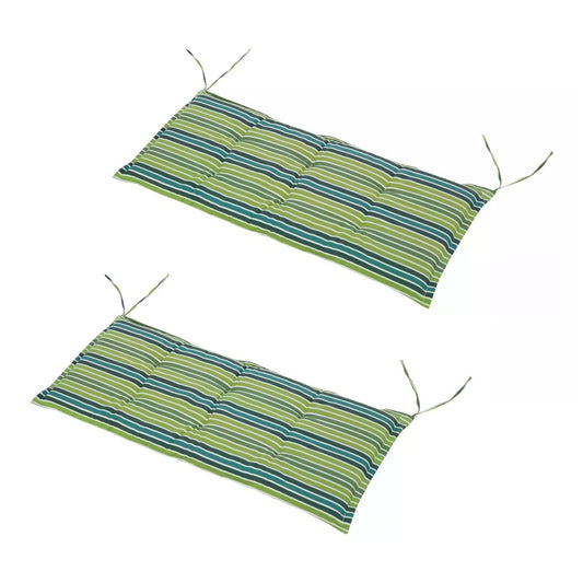 The two striped garden cushions shown from an elevated angle against a plain white background