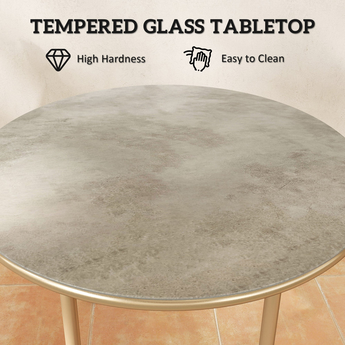 The tempered glass tabletop of the modern end side table