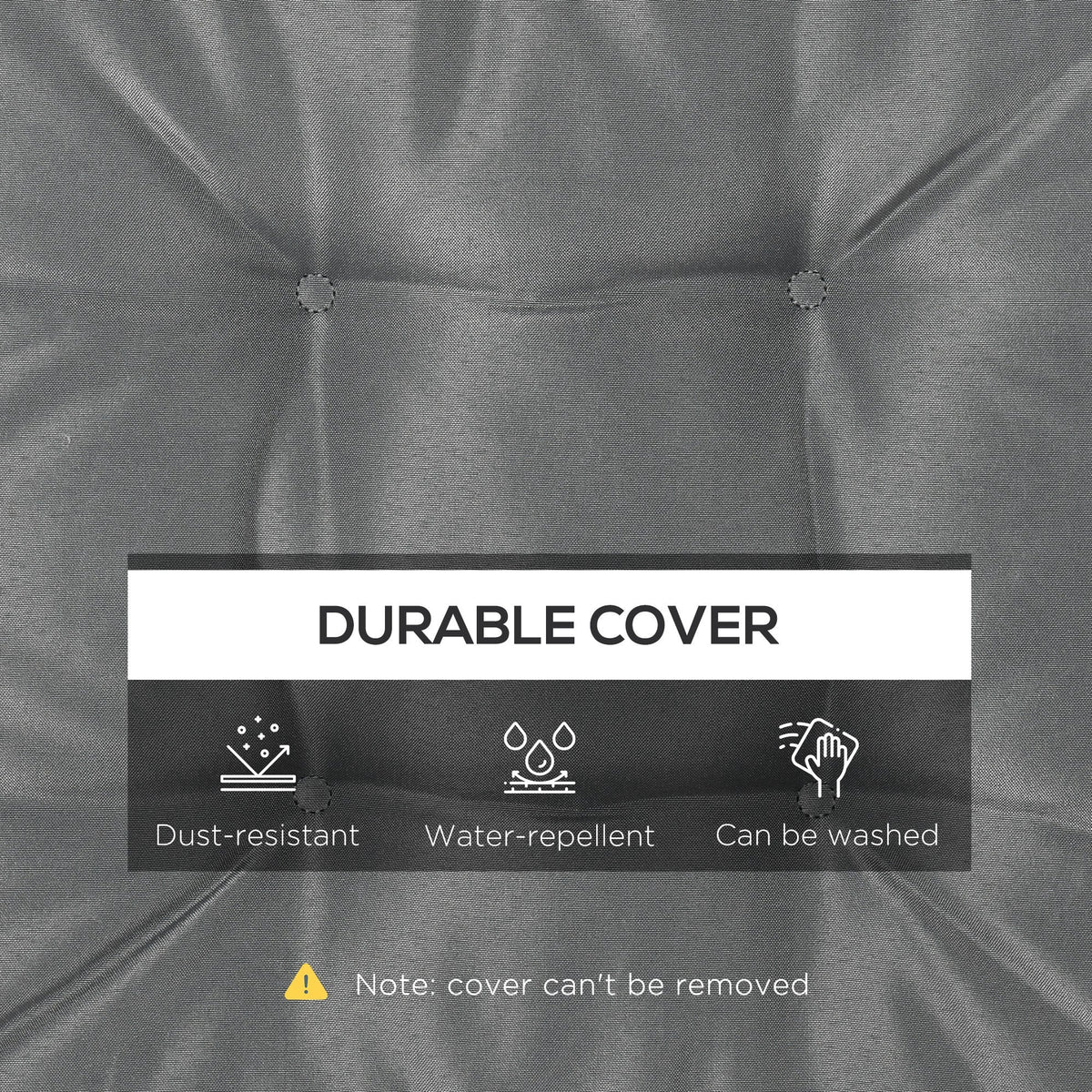 Close up of the grey fabric of the garden seat cushions, highlighting dust-resistance and water-repellency