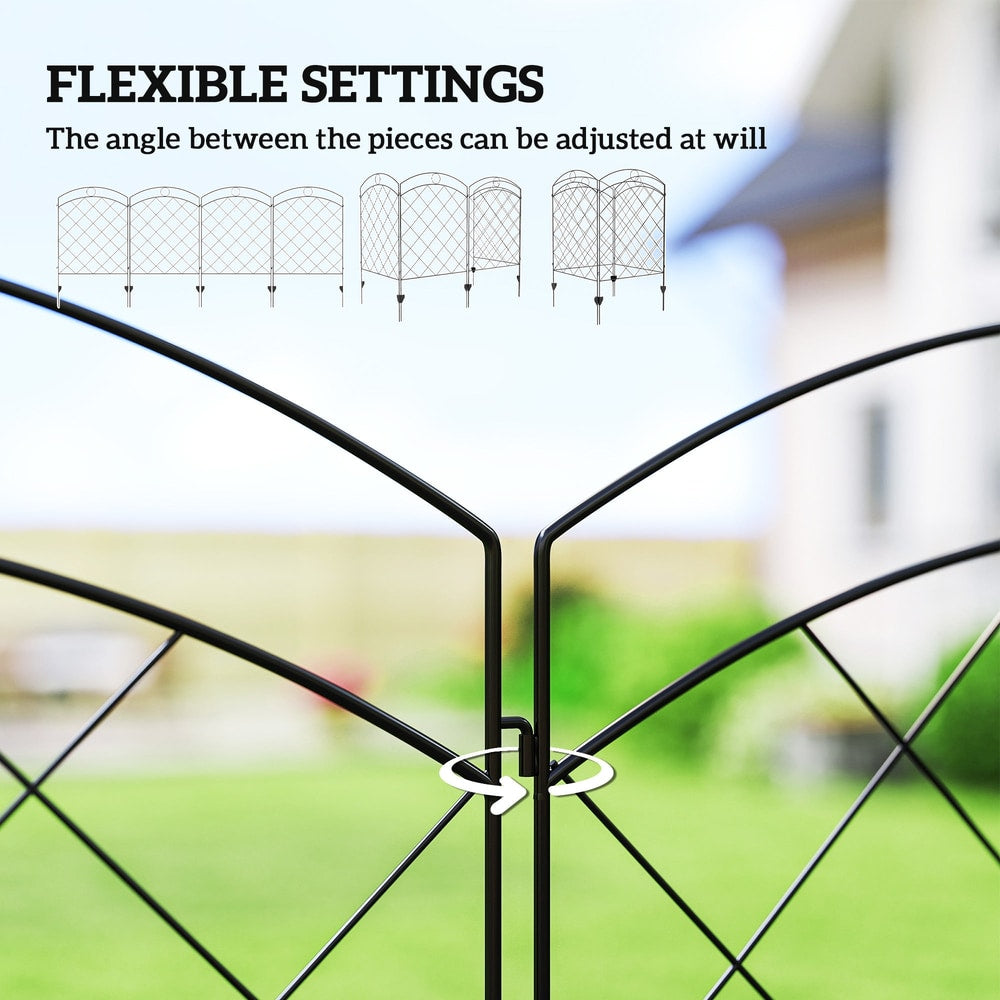 Close up of the flexible connection points between the black metal garden border fencing panels