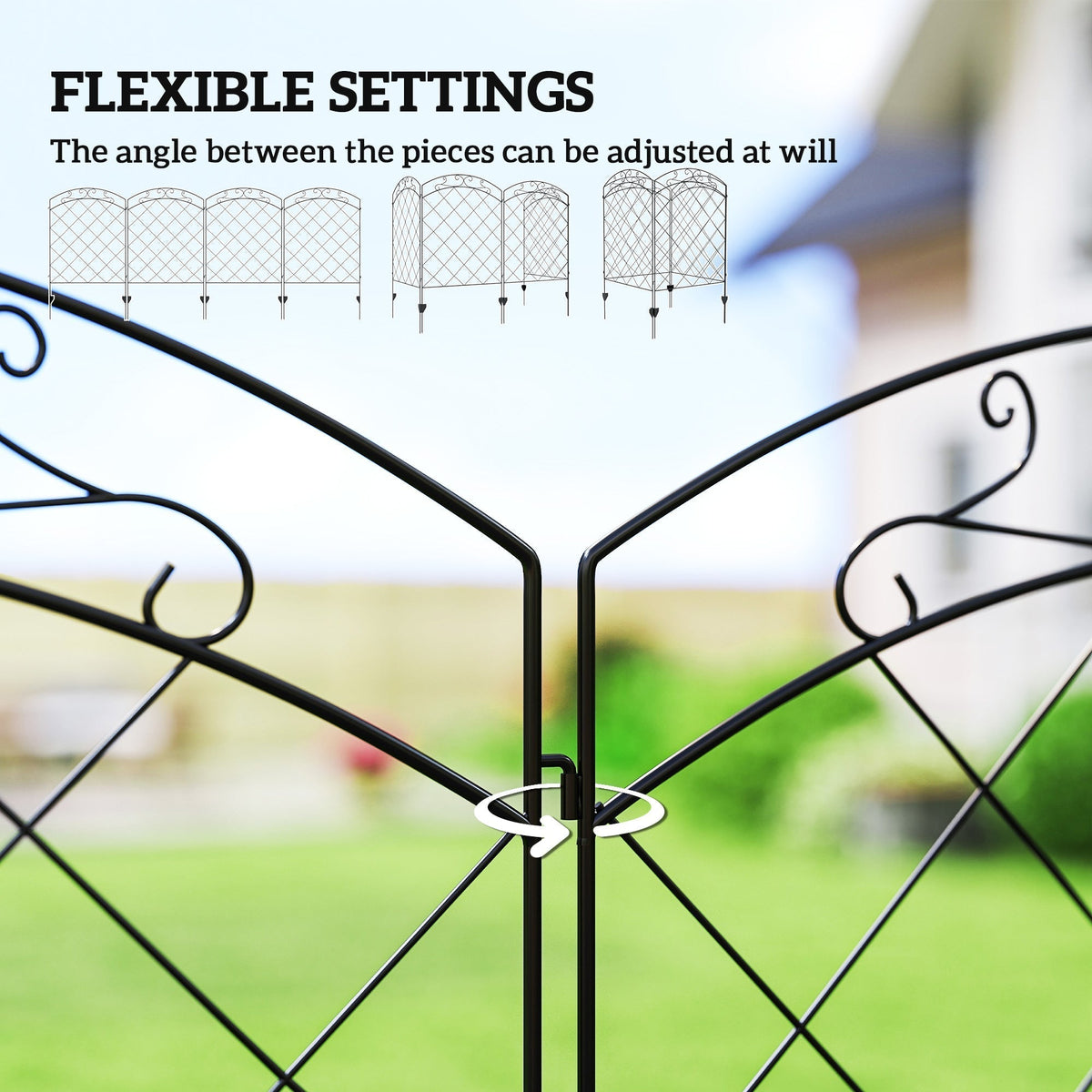 The garden fence showing the adjustable hinge connection between panels