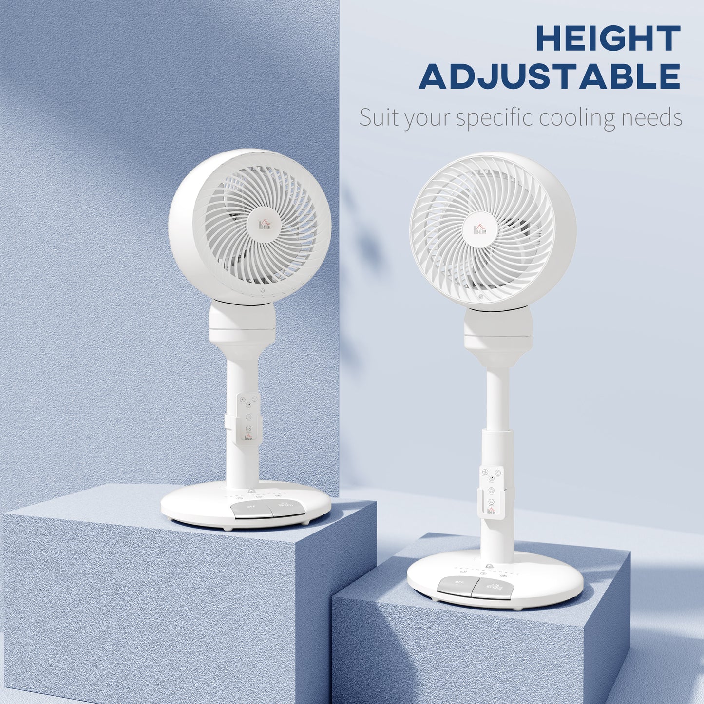 HOMCOM 9'' Air Circulator Fan 3 Speed 3 Mode, 70° Oscillation 90° Vertical Tilt, Height Adjustable, Remote Controller, for Living Room, Bedroom, Office, White