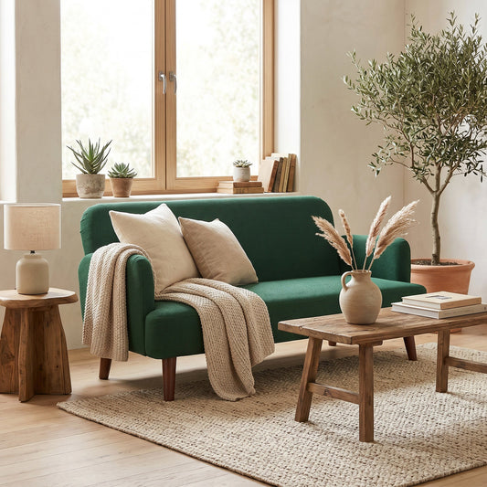 HOMCOM Velvet Feel Fabric 2 Seater Sofa, Small Sofa Loveseat with 21cm Thick Padding and Wood Legs, Dark Green