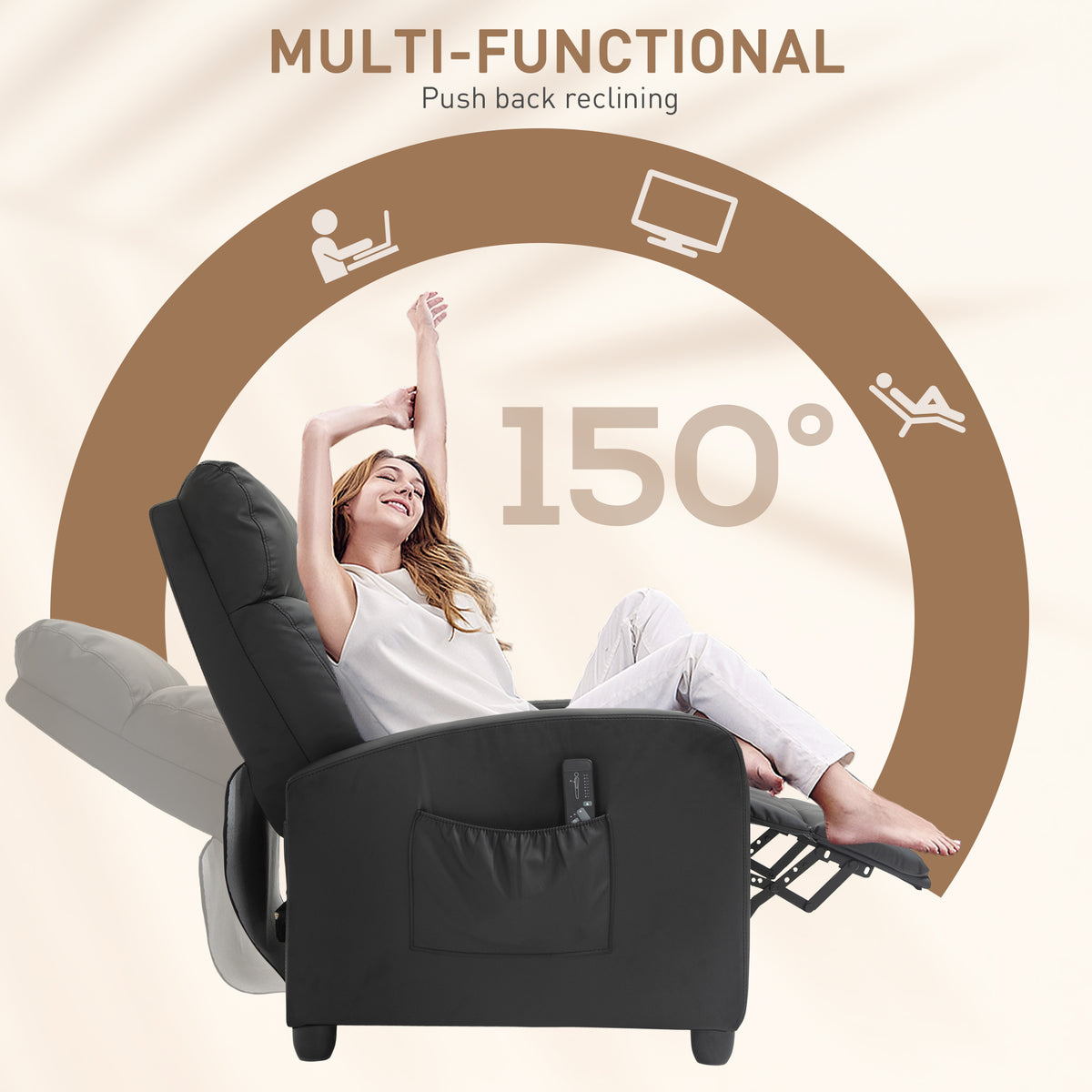 HOMCOM Massage Recliner Armchair with 150° Recline in Black