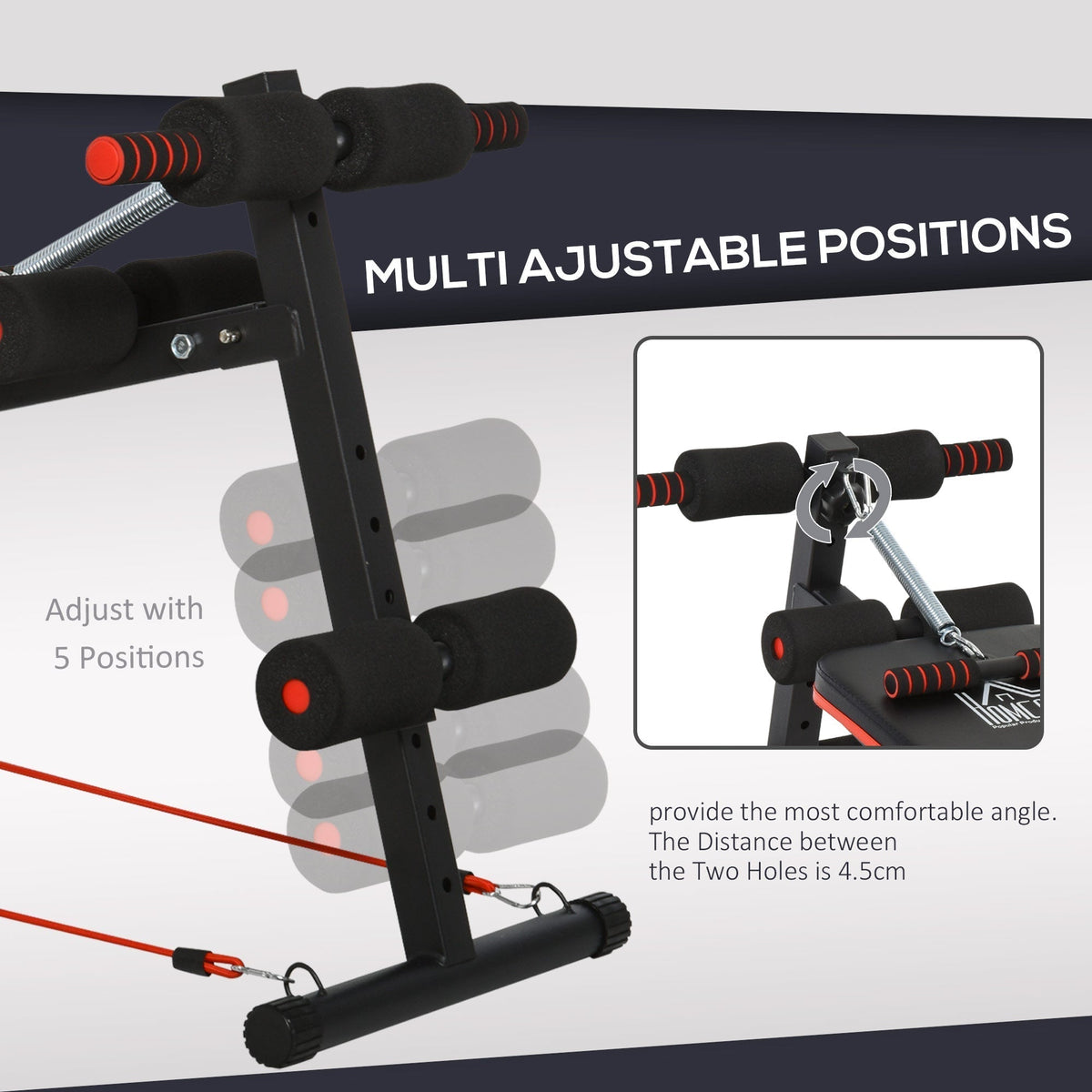 مقعد تمارين البطن من هومكوم لتقوية عضلات البطن مع دعم فخذ قابل للتعديل وقابل للطي للاستخدام المنزلي مع حبل سحب للذراع، لون أسود