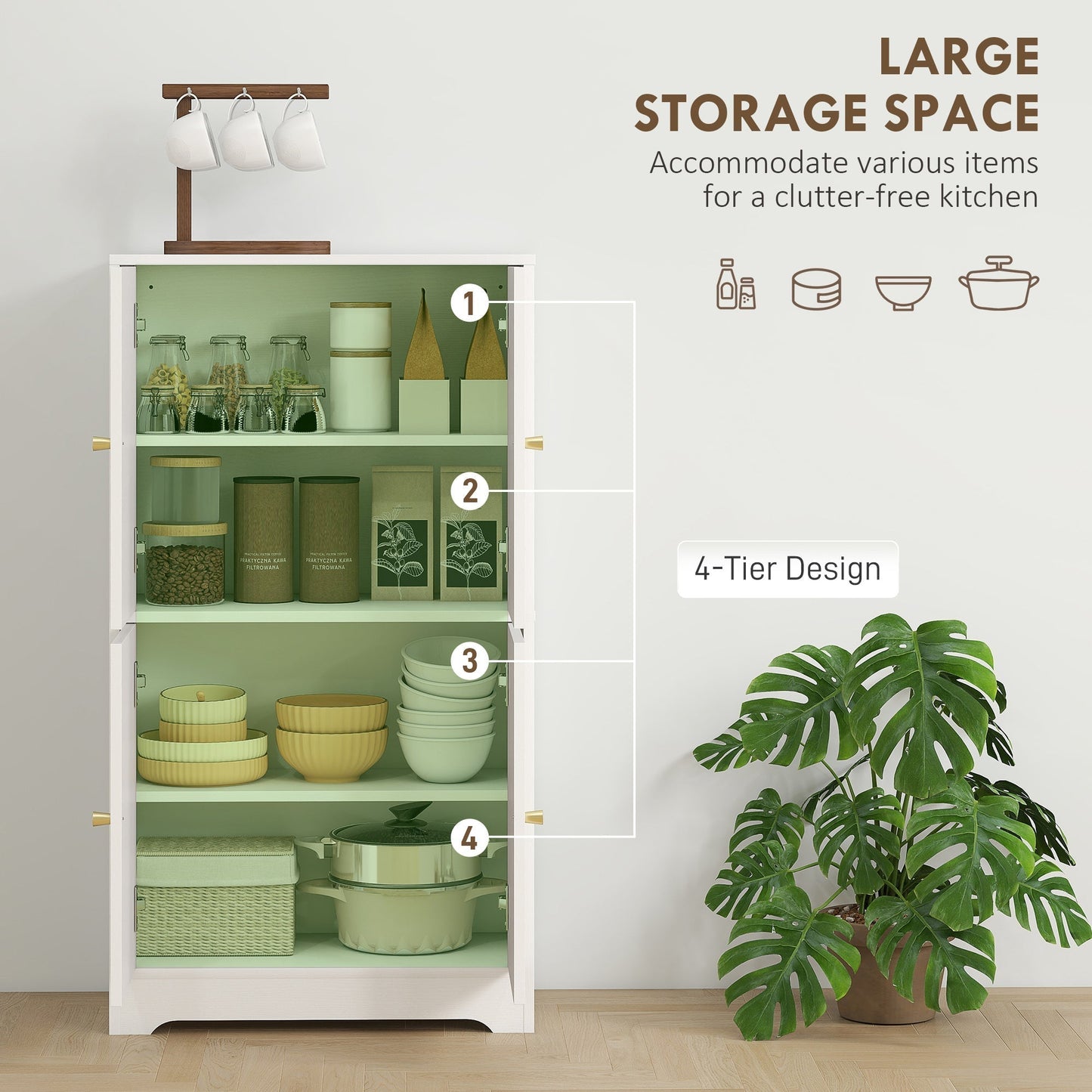 HOMCOM 4-Door Kitchen Storage Cabinet with Adjustable Shelves - White