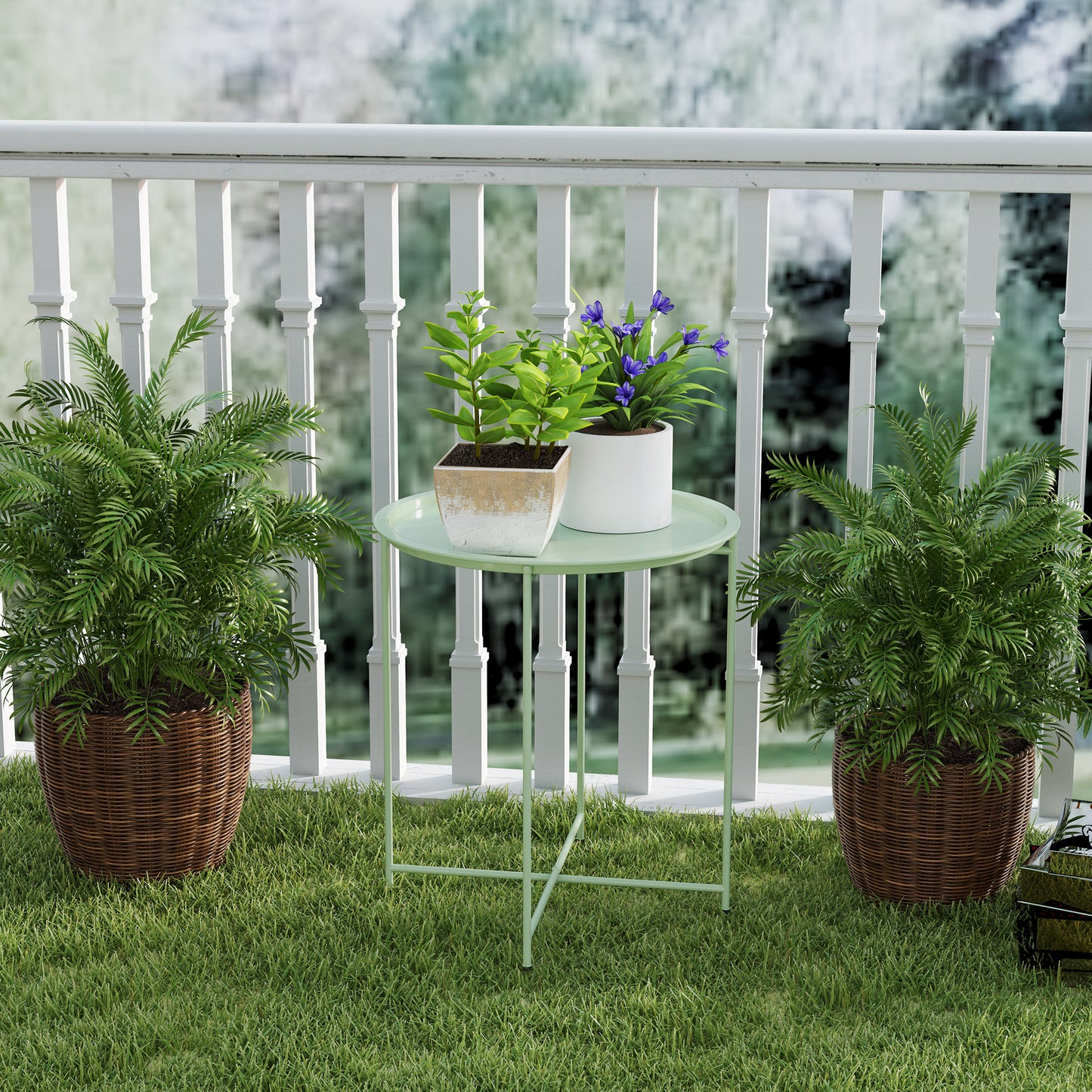 Outsunny Steel Removable Tray Top Garden Table - Green