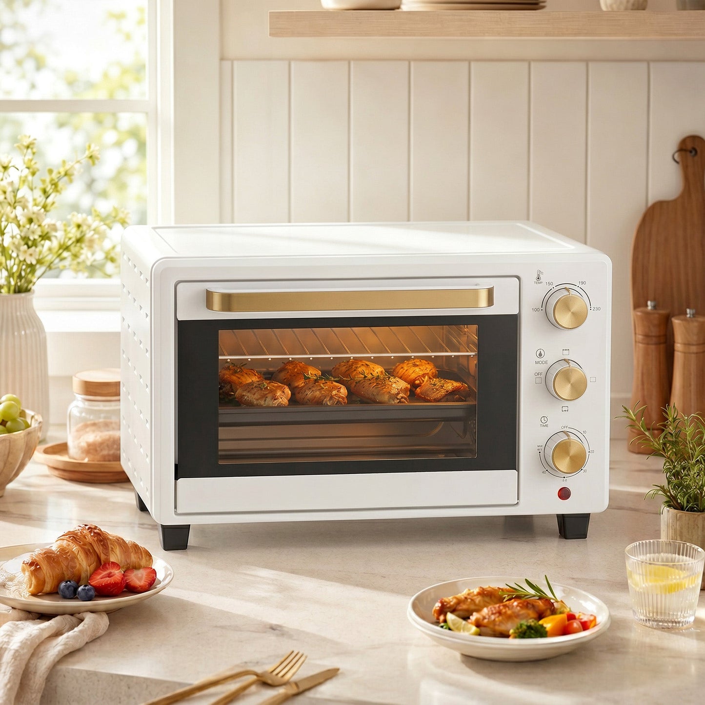 HOMCOM 21L Mini Countertop Oven, 100°C-230°C Adjustable Temperature, White