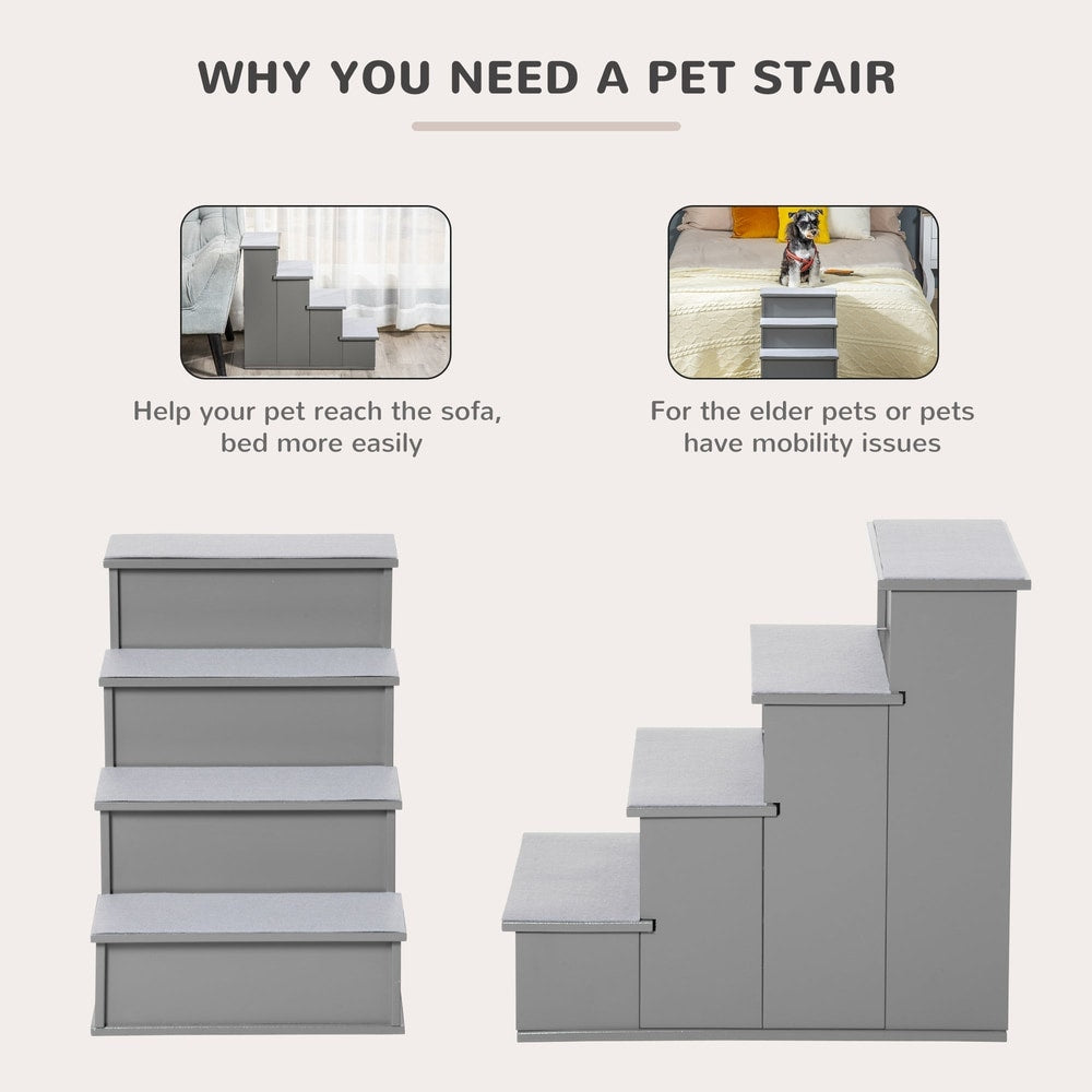 Two grey pet stairs shown, one with five steps and one with four steps