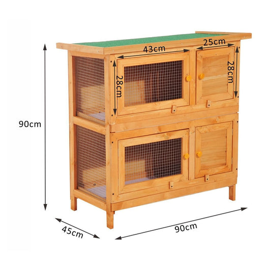 Wooden guinea pigs hutch showing dimensions and two tiers