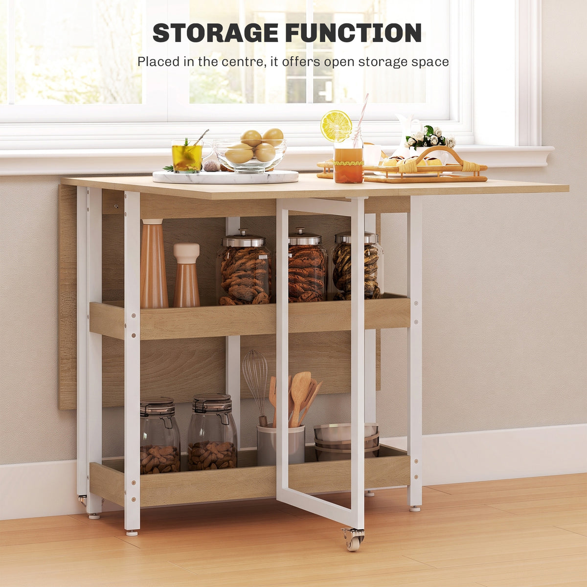 HOMCOM Four-Person Drop Leaf Table in a Natural Wood Finish