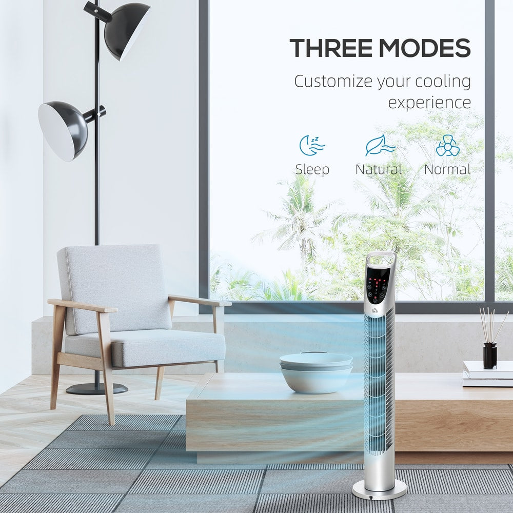 HOMCOM 31 Inch Bladeless Oscillating Tower Fan in Silver