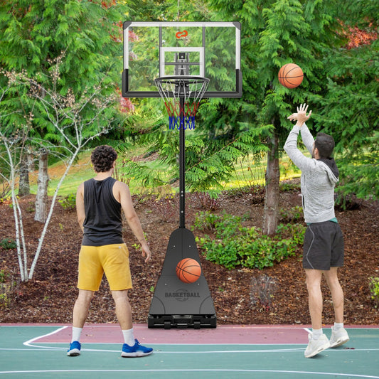 The sport equipment being used by two people playing basketball on an outdoor court