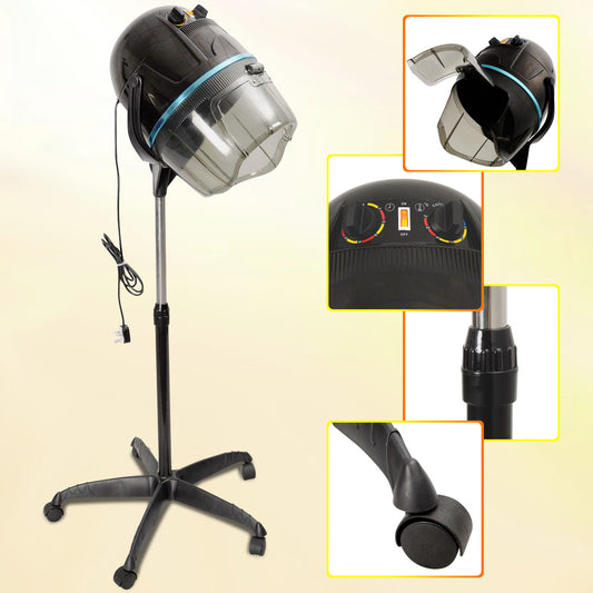 The salon hairdryer shown with various close-up details of its components
