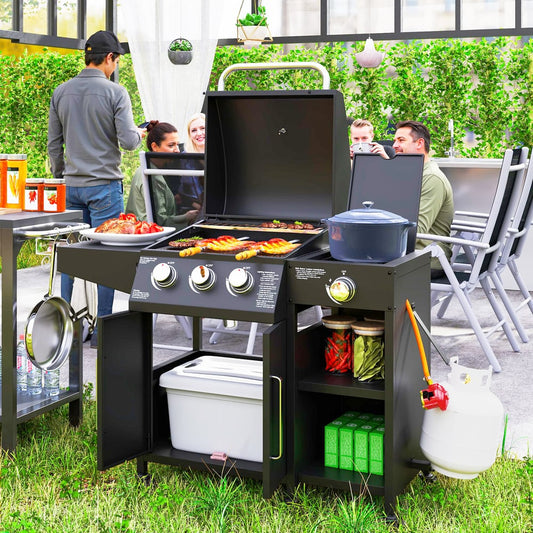 Outsunny 3+1 Burner Gas BBQ Grill in Black