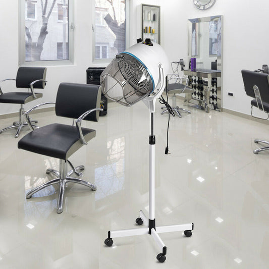 The portable hood hairdryer in a salon setting with chairs