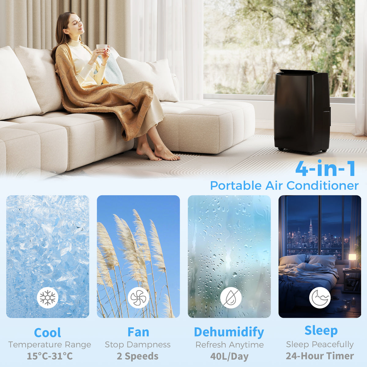 HOMCOM Portable Air Conditioner 14000 BTU in Black