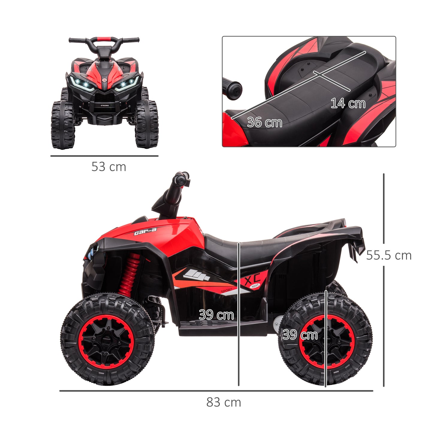HOMCOM 12V Ride-On Quad Bike w/ Music, Horn, for Ages 3-5 Years - Red